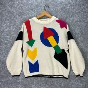 Vintage Exclusive Imports Sweater Medium Artsy Geometric Marled Korea 80's 90's